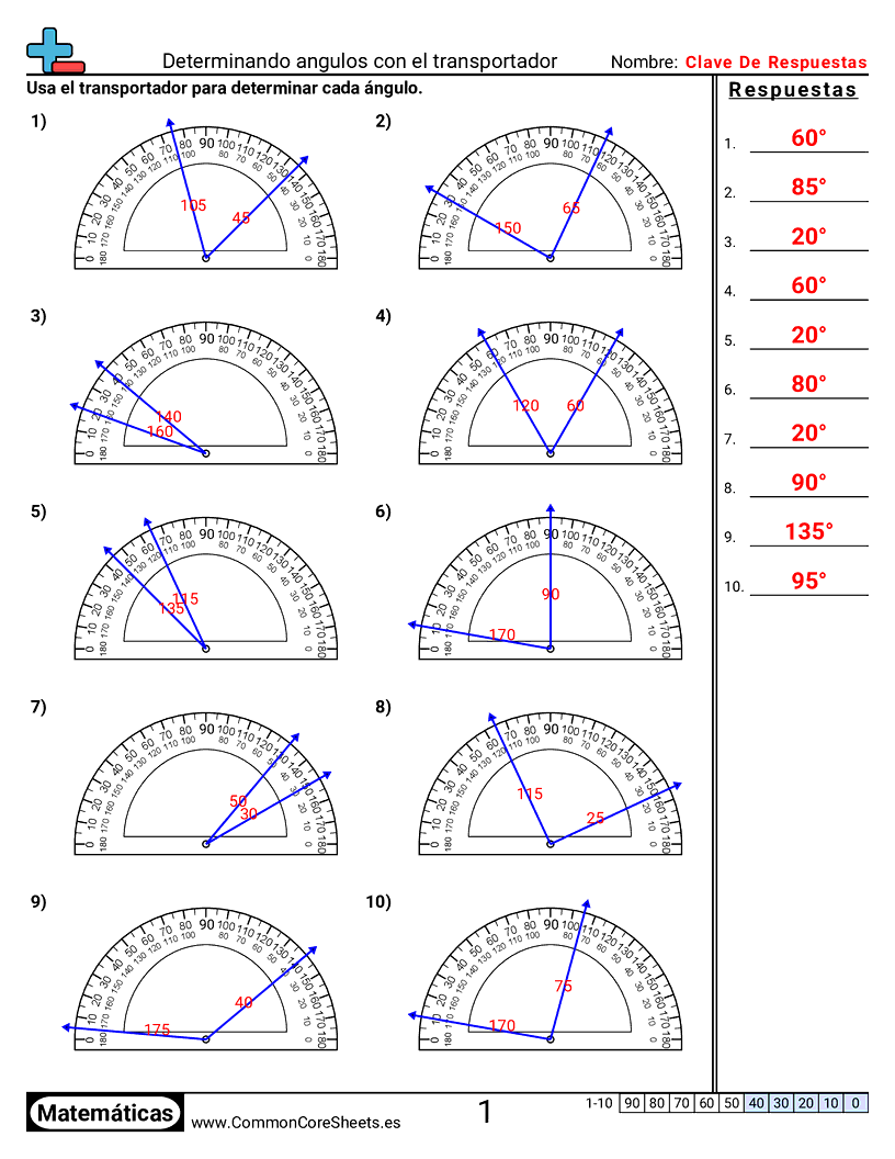 Ejercicios de ángulos - Determinar ángulos con transportadores worksheet