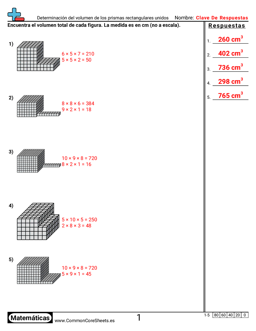 Ejercicios  de volúmenes - Determinar el volumen de prismas rectangulares unidos worksheet