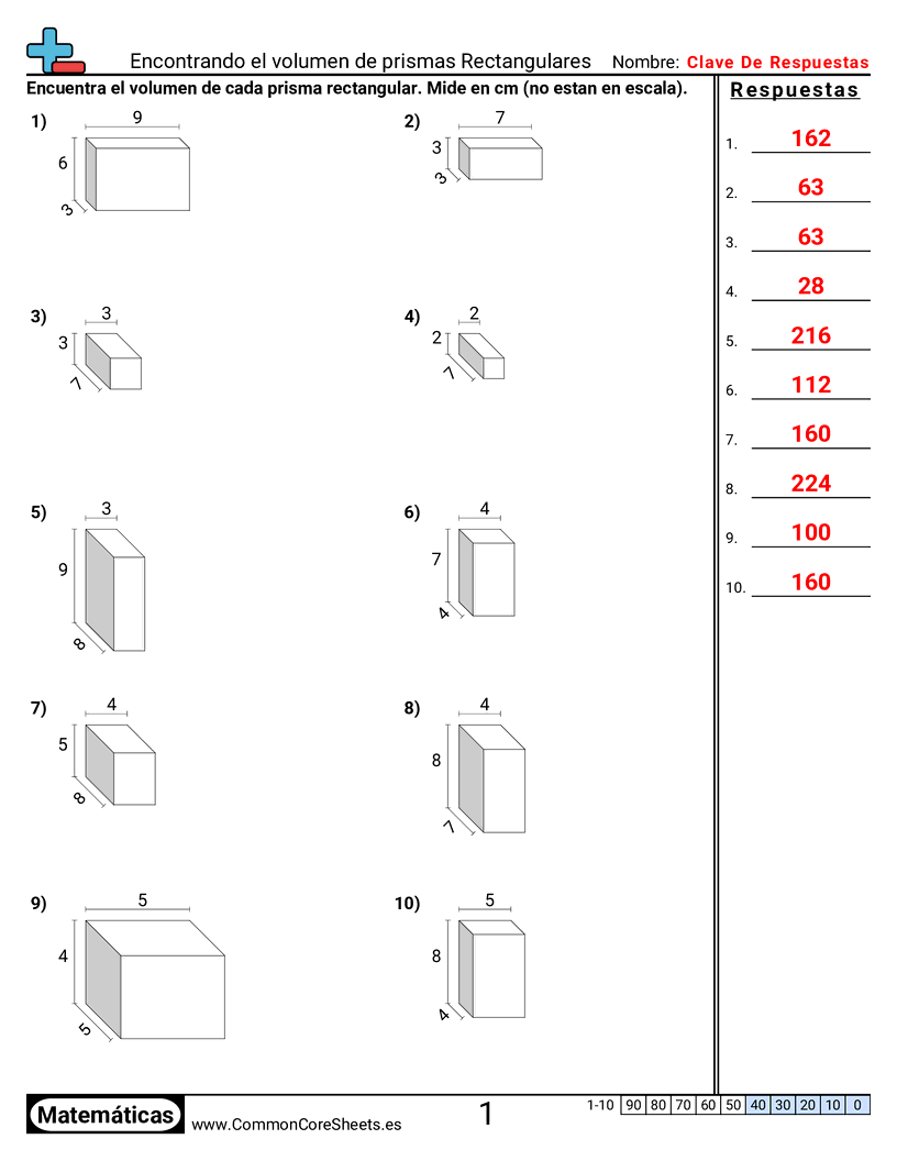 Ejercicios  de volúmenes - Encontrar el volumen de prismas rectangulares worksheet