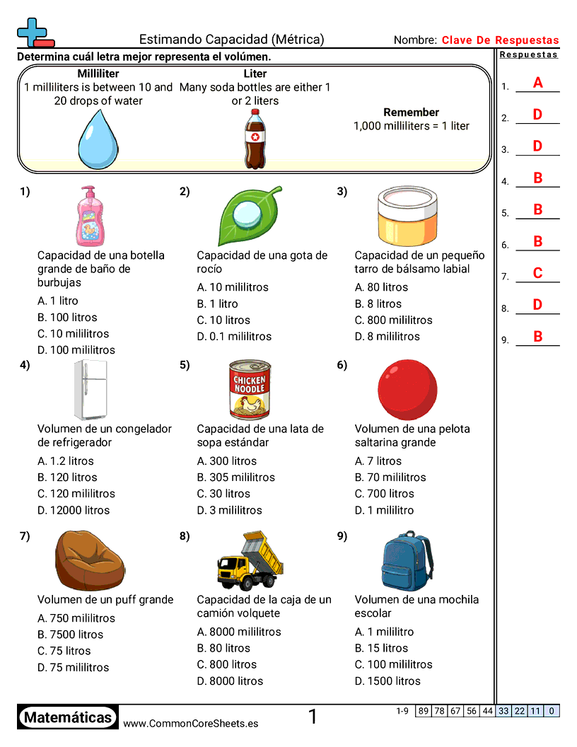 Ejercicios  de capacidad - Capacidad métrica (visual) worksheet