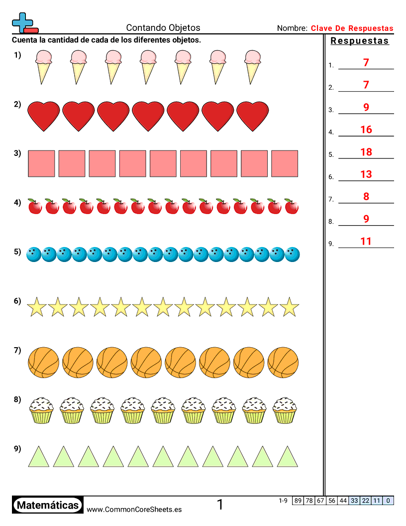 Ejercicios  de conteo - Contar filas worksheet