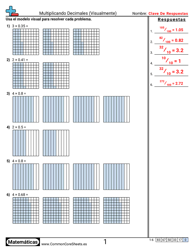 Ejercicios  de decimales  - Multiplicar decimales (visual) worksheet