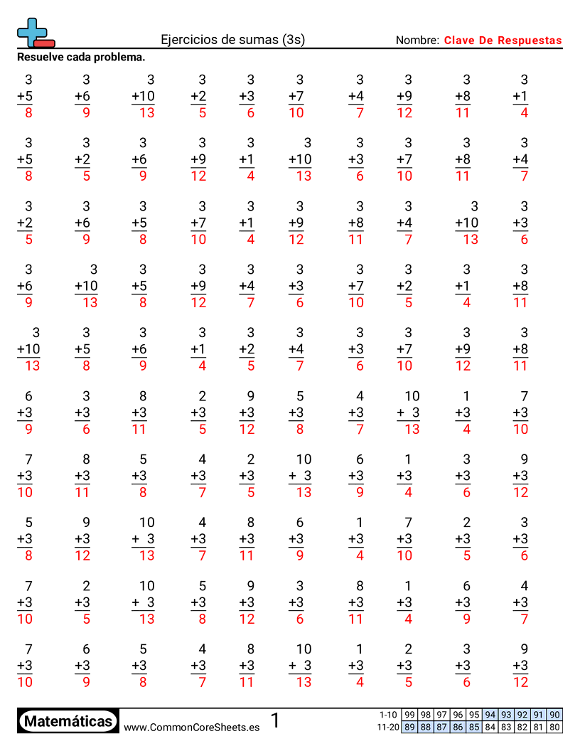 Ejercicios  de ejercicios de matemáticas - 3 (tablas) worksheet