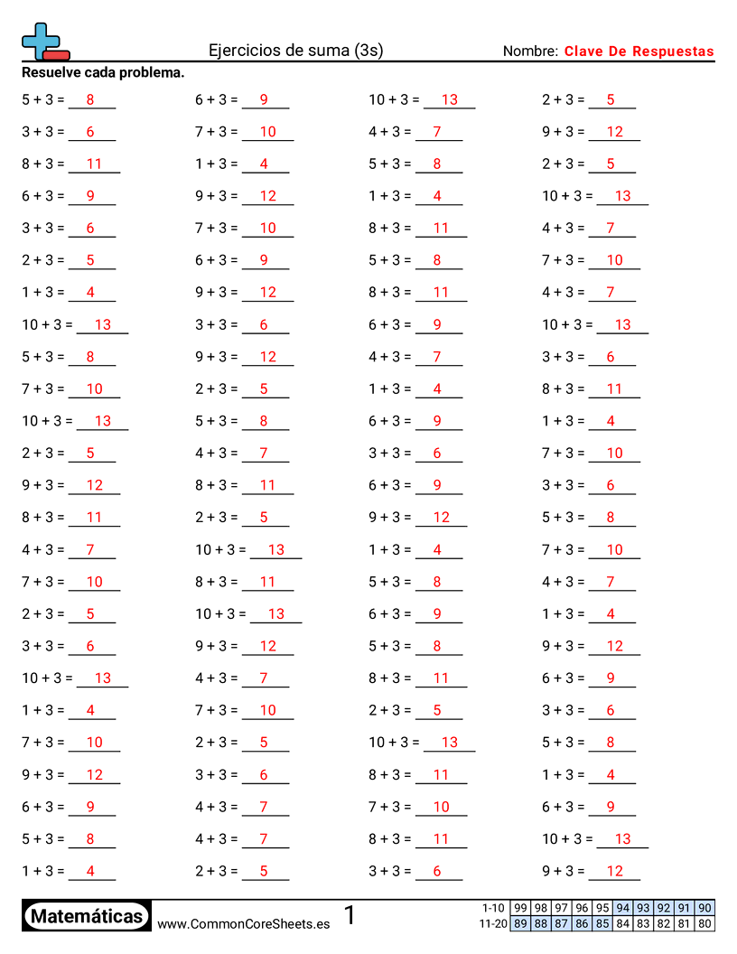 Ejercicios  de ejercicios de matemáticas - 3 (tablas) (horizontal) worksheet