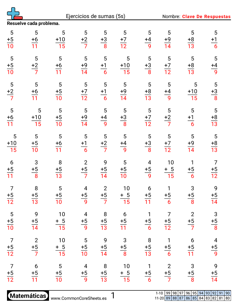 Ejercicios  de ejercicios de matemáticas - 5 (tablas) worksheet