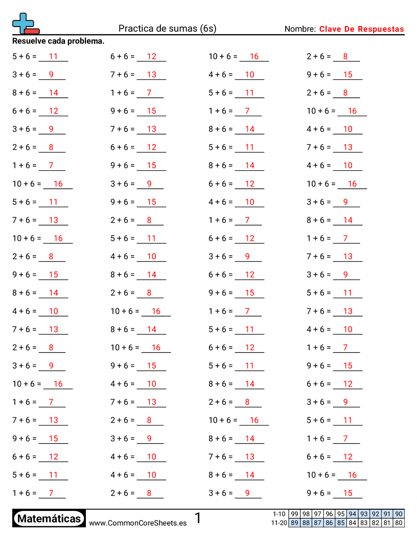 Ejercicios  de ejercicios de matemáticas - 6 (tablas) (horizontal) worksheet