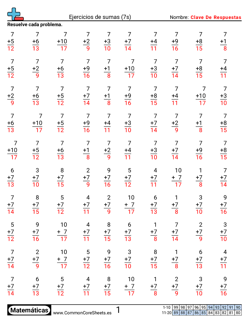 Ejercicios  de ejercicios de matemáticas - 7 (tablas) worksheet