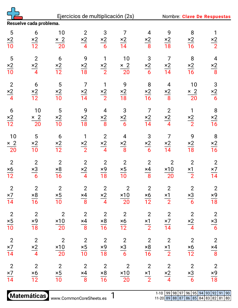 Ejercicios  de ejercicios de matemáticas - 2 (tablas) worksheet