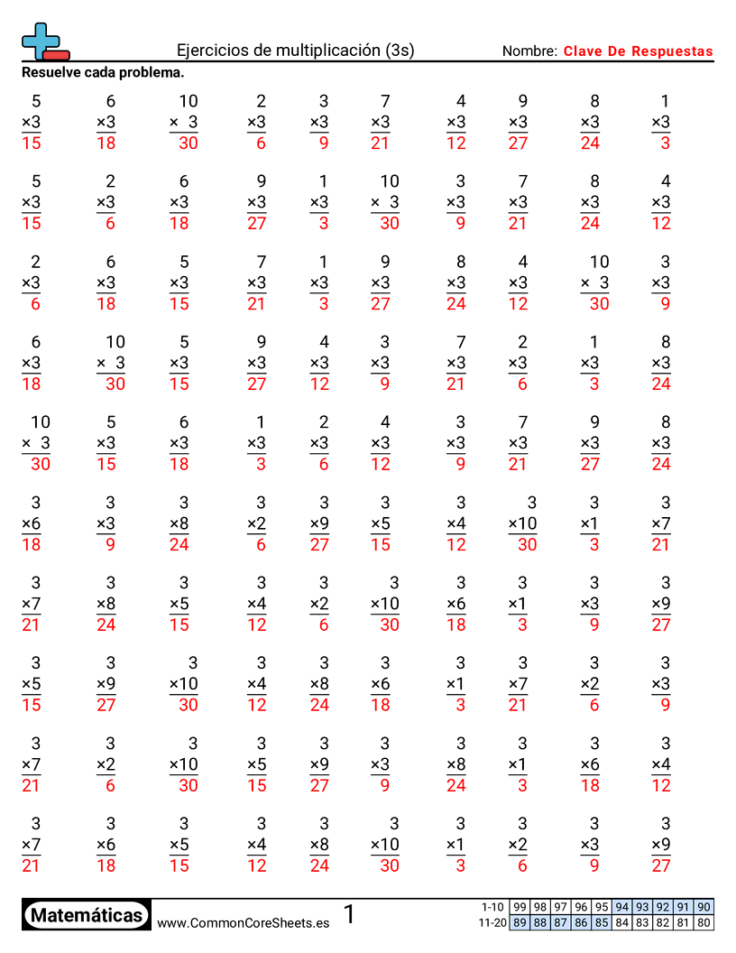 Ejercicios  de ejercicios de matemáticas - 3 (tablas) worksheet