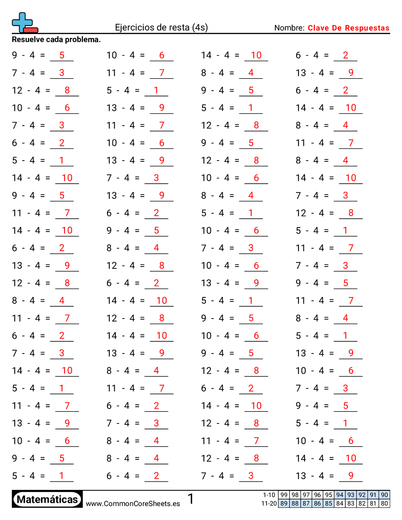 Ejercicios  de ejercicios de matemáticas - 4 (tablas) (horizontal) worksheet