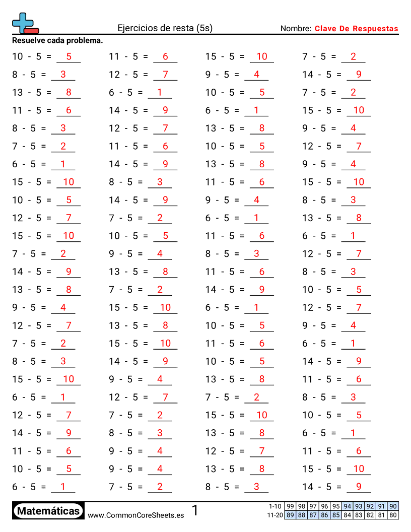 Ejercicios  de ejercicios de matemáticas - 5 (tablas) (horizontal) worksheet