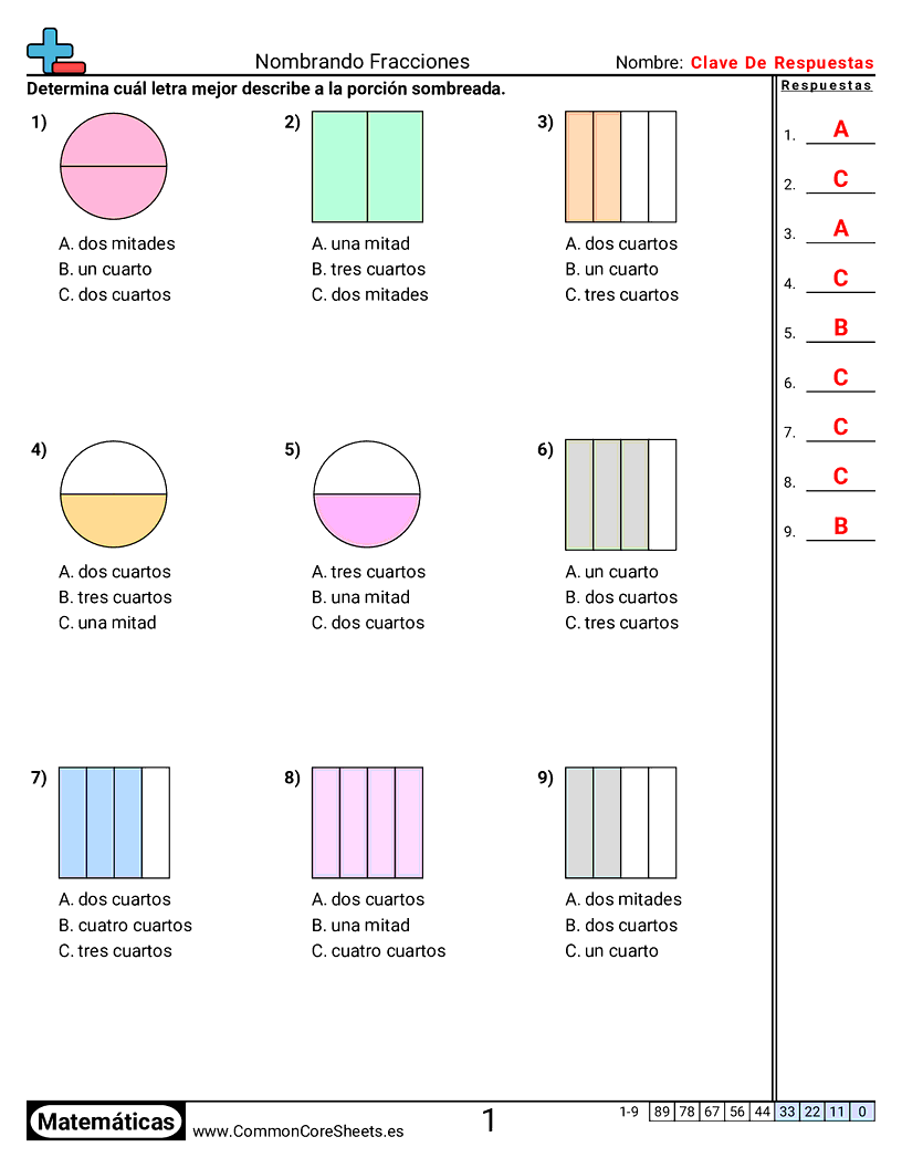 Ejercicios  de fracciones - Nombrar fracciones worksheet