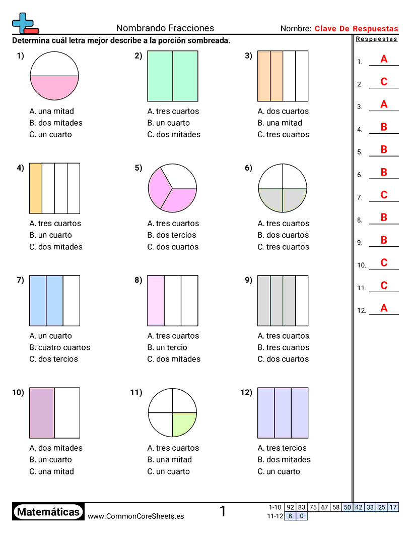 Ejercicios  de fracciones - Nombrar fracciones worksheet