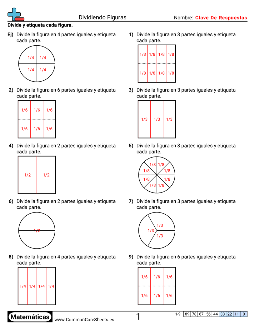 Ejercicios  de fracciones - Particionar figuras worksheet