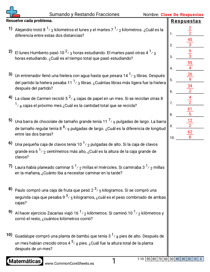 Ejercicios  de fracciones - Problemas de palabras (mismo denominador) worksheet