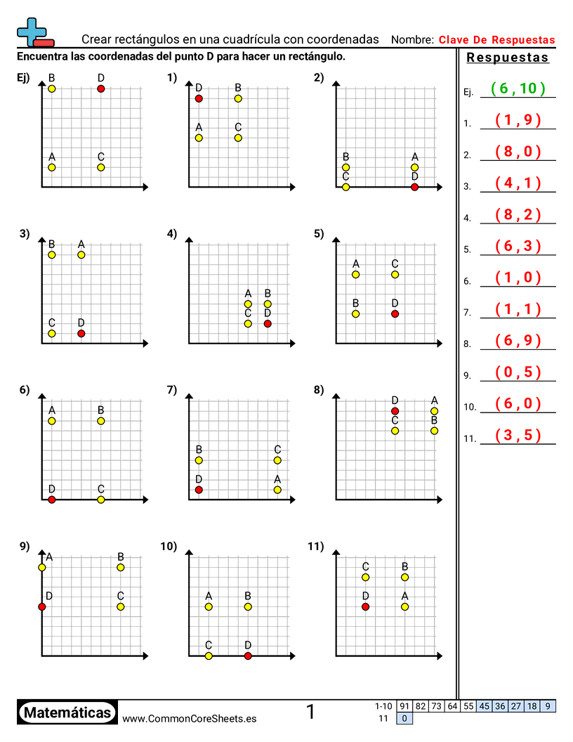 Ejercicios  de cuadriculas - Crear rectángulos con una cuadrícula de coordenadas worksheet