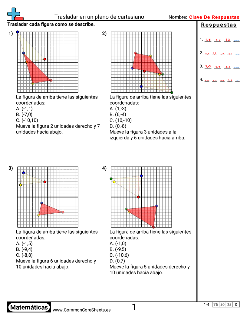 Ejercicios  de cuadriculas - Trasladar en el plano de coordenadas worksheet