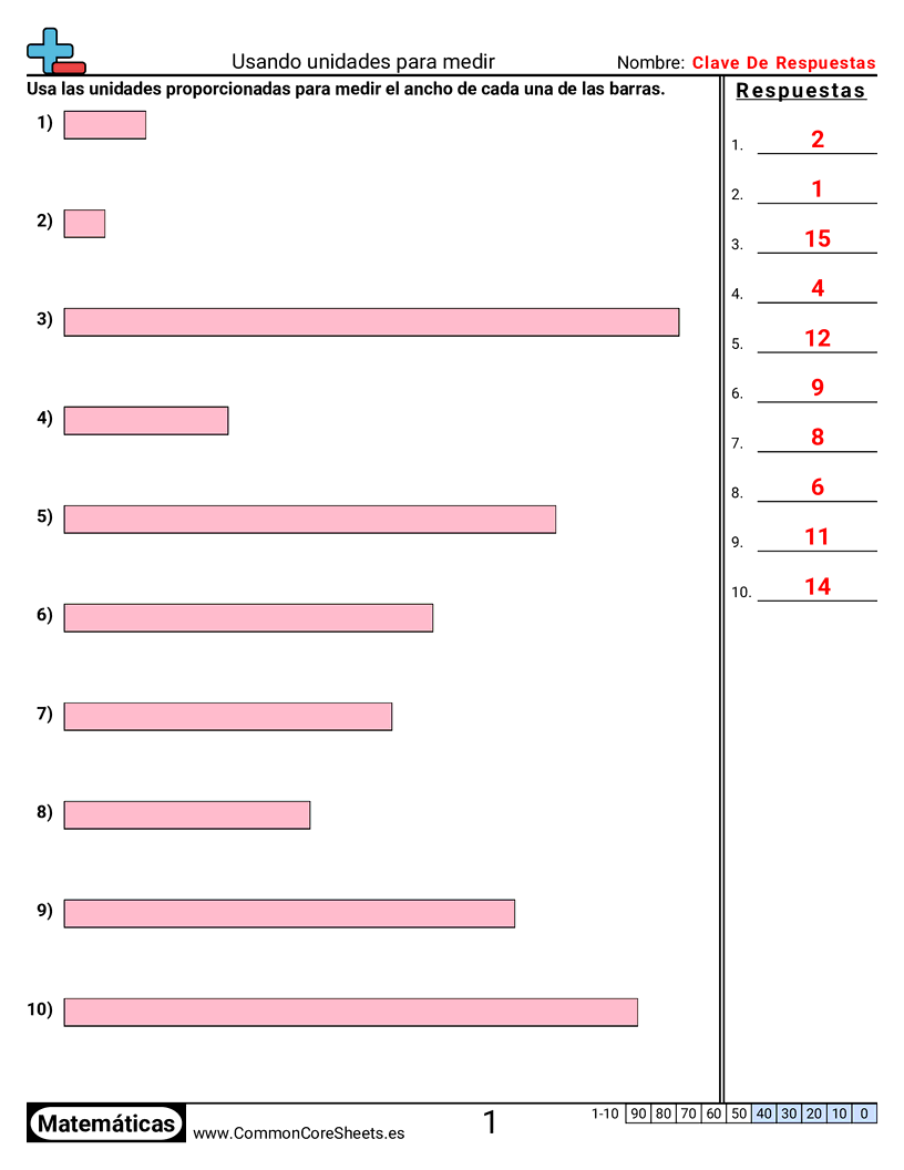 Ejercicios  de medición - Usar unidades para medir worksheet