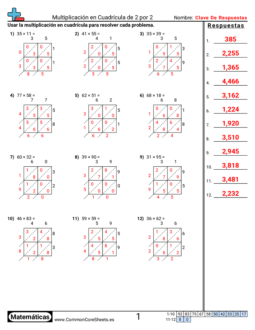 Ejercicios  de multiplicación - 2 dígitos × 2 dígitos worksheet