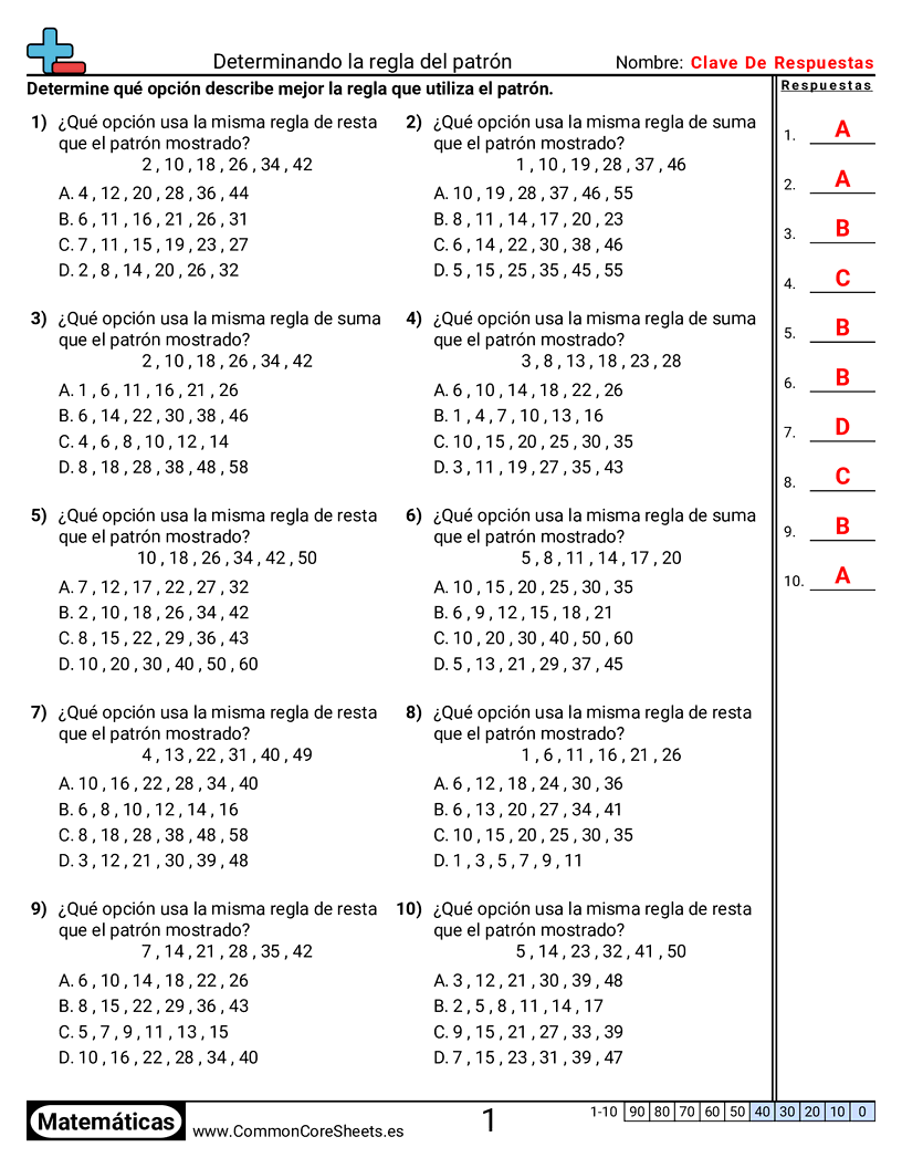 Ejercicios  de patrones y máquinas de función  - Encontrar la misma regla de patrón worksheet