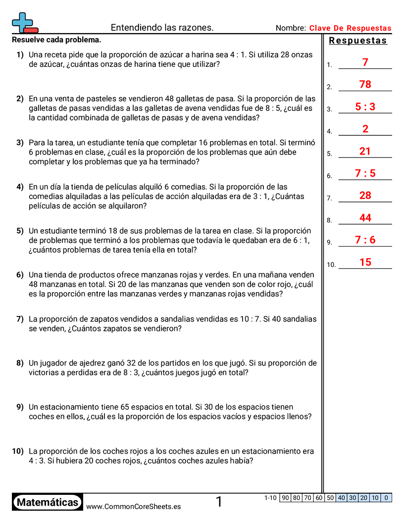 Ejercicios  de relaciones - Entender razones (problemas de palabras) worksheet