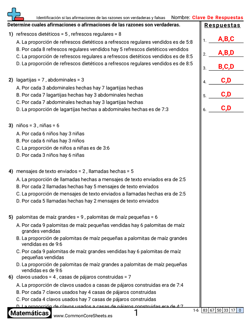 Ejercicios  de relaciones - Identificar afirmaciones de razón verdaderas y falsas worksheet