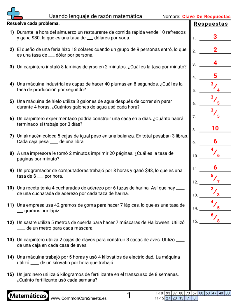 Ejercicios  de relaciones - Lenguaje de tasa worksheet