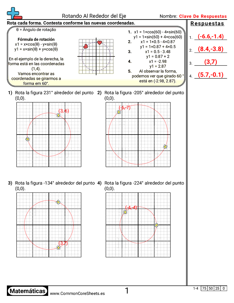 Ejercicios de álgebra - Rotar alrededor de un eje worksheet