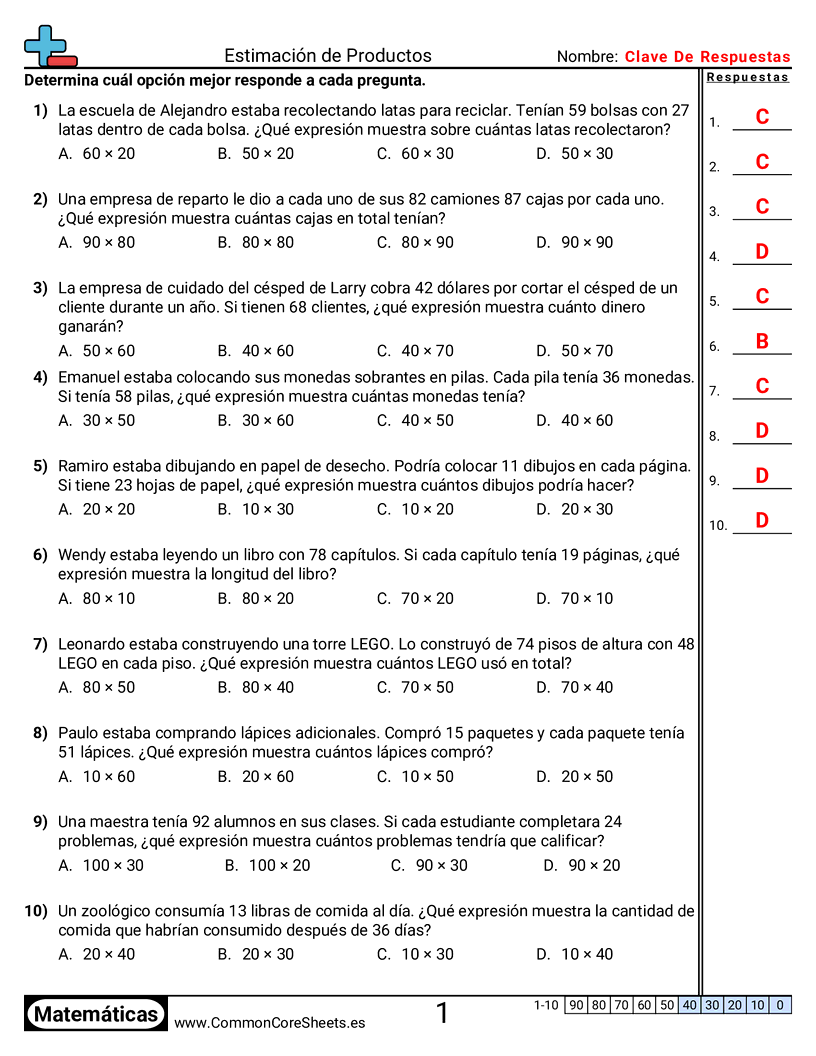 Ejercicios  de redondeo - Estimar productos (×) worksheet