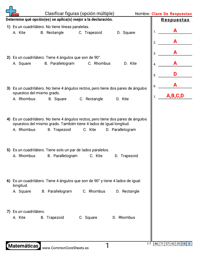 Ejercicios  de formas - Clasificar figuras (opción múltiple) worksheet