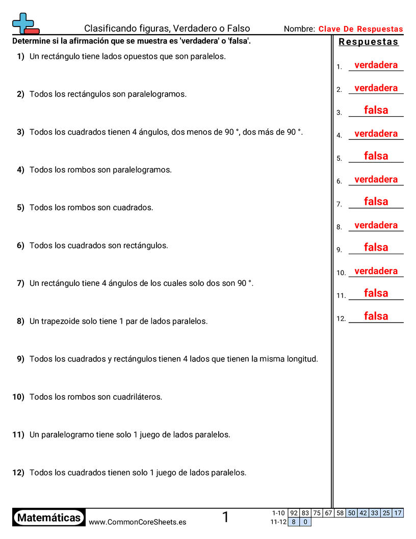 Ejercicios  de formas - Clasificar figuras (verdadero o falso) worksheet