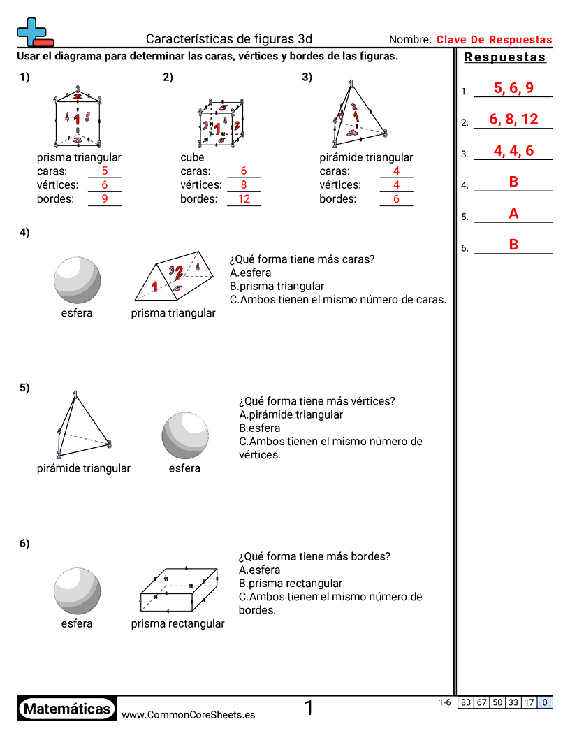 Ejercicios  de formas - Características de figuras 3D worksheet