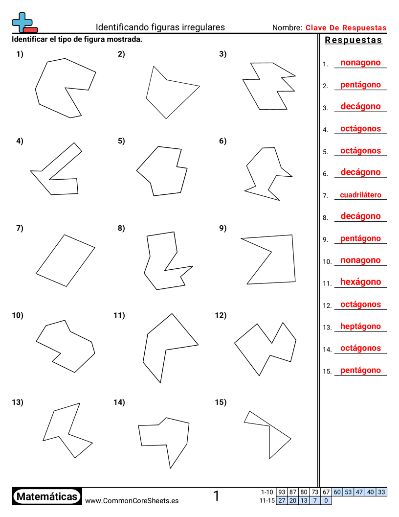 Ejercicios  de formas - Figuras irregulares (4,5,6,7,8,9 y 10 lados) worksheet