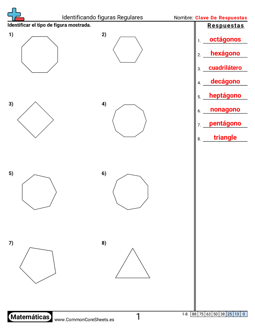 Ejercicios  de formas - Figuras regulares (3,4,5,6,7,8,9 y 10 lados) worksheet