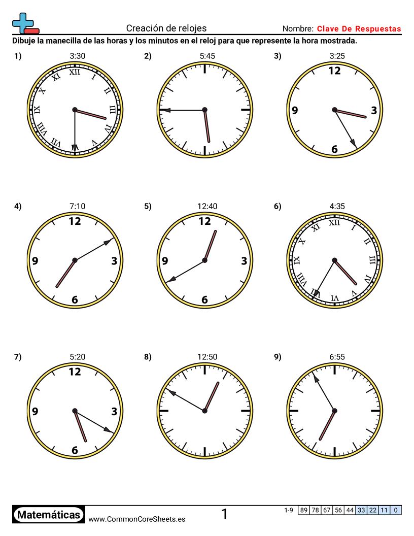 visual Ejercicios  de tiempo - Crear relojes (incrementos de 5 minutos) worksheet