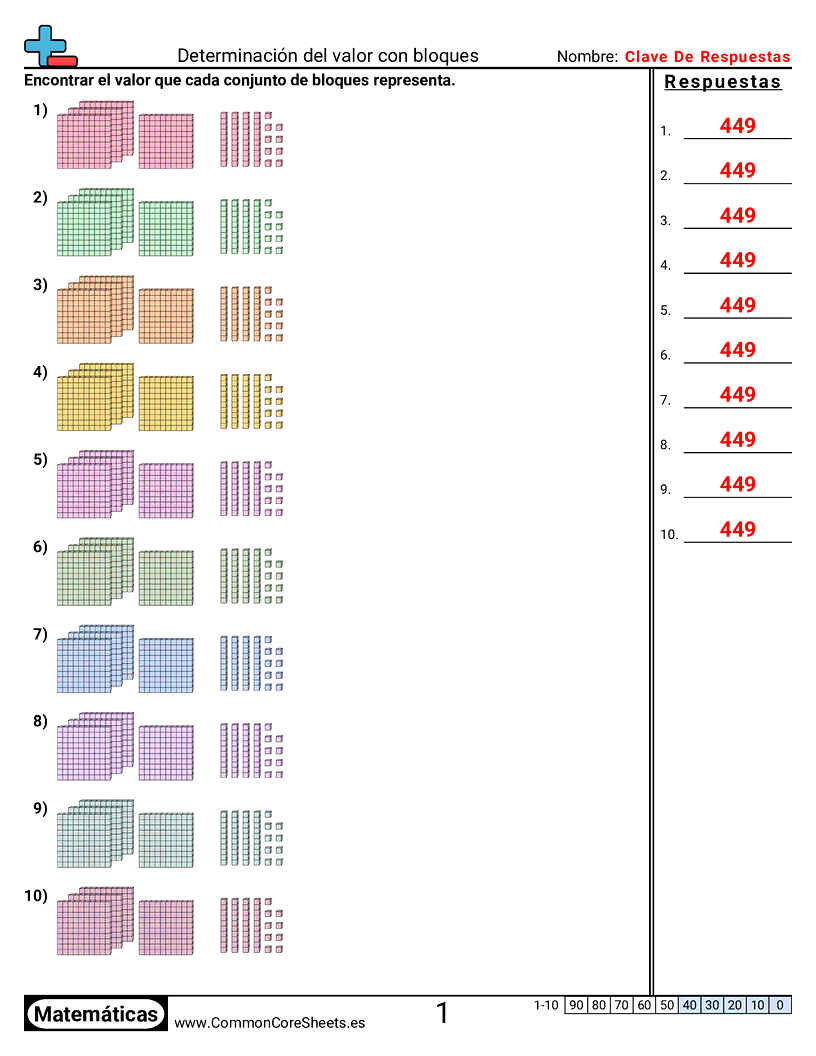 Ejercicios  de valor y valor posicional - Determinar valor (con bloques de 1000) worksheet